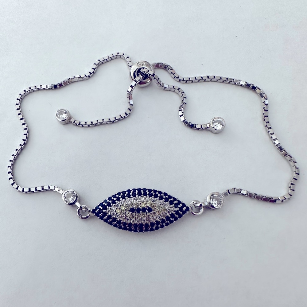 🧿925 Silver evileye bracelet bolo cubic zirconia stones oval shape
